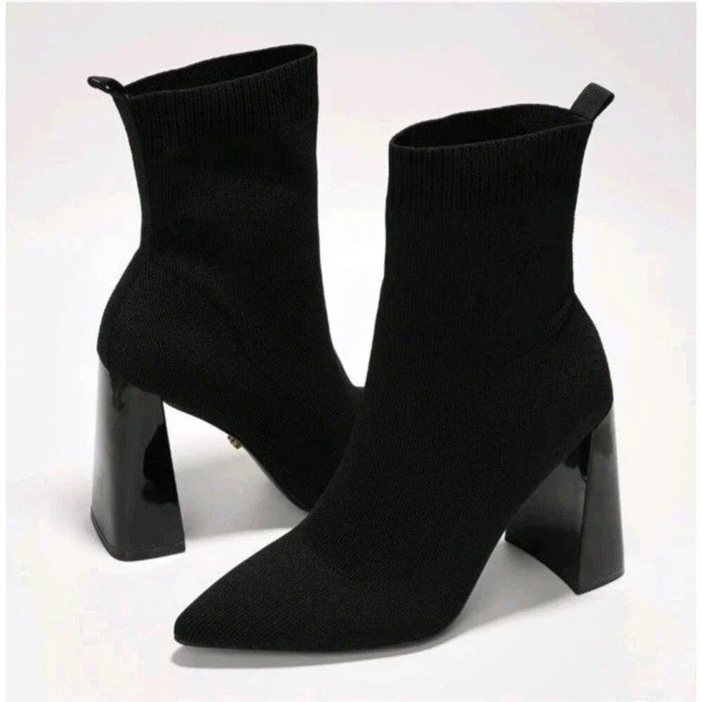 NEW Cape Robbin Faina Black Sock Bootie Women’s Size 8.5 Heels Pointy Toe Boots - Picture 6 of 16